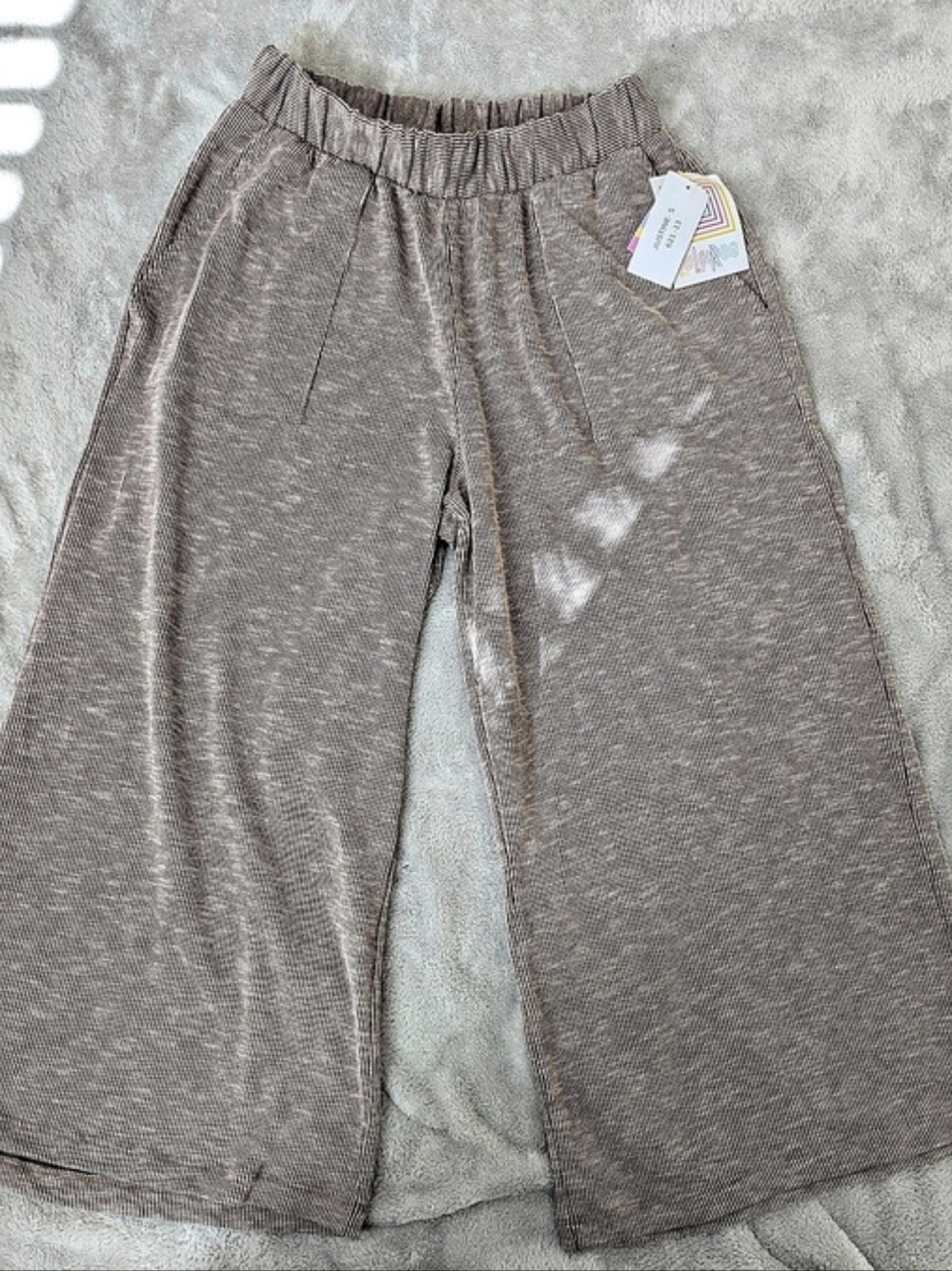 Lularoe Justine Wide Leg Crop Pant Striped Brown Small